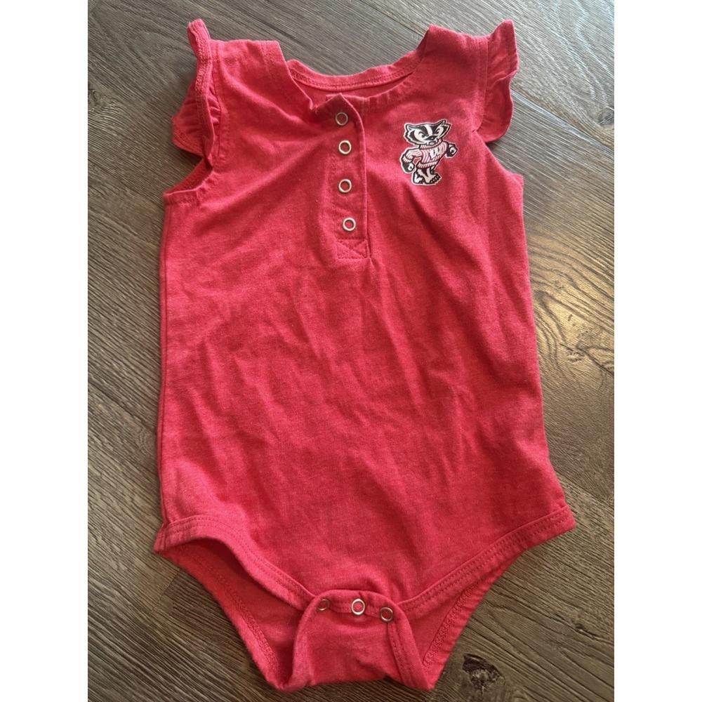 Baby Girl Wisconsin Badger Red One Piece, Bucky 3-6 Months